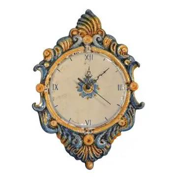 Blue Baroque Italian wall clock handcrafted in Caltagirone, Sicily
