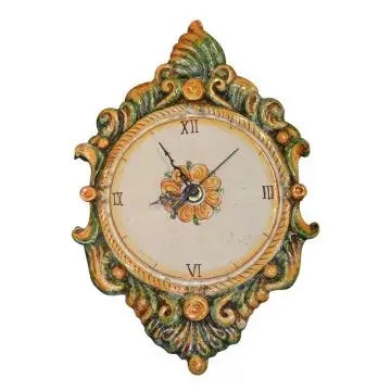 Green Baroque Italian wall clock handcrafted in Caltagirone, Sicily