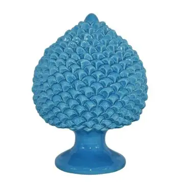 A turquoise pumo, a traditional ceramic pinecone carefully handmade in Caltagirone, Sicily.