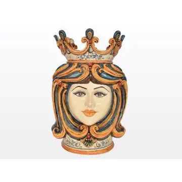 Classic Sicilian Moorish head featuring a female character, handcrafted in Caltagirone, Italy.
