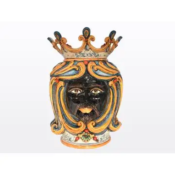 Classic Sicilian head featuring a Moorish character handcrafted in Caltagirone, Italy.