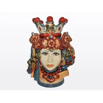 Regal Sicilian Moorish head featuring a female character, handcrafted in Caltagirone, Italy.