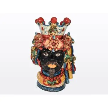 Regal Sicilian head featuring a Moorish character, handcrafted in Caltagirone, Italy.