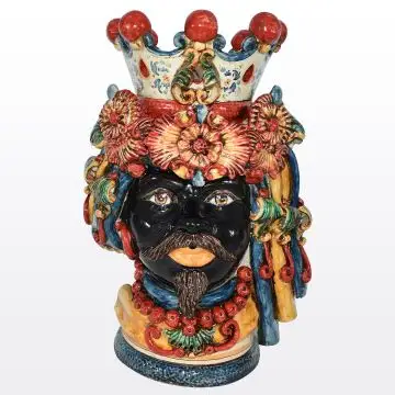 Regal Sicilian head featuring a Moorish character, handcrafted in Caltagirone, Italy.