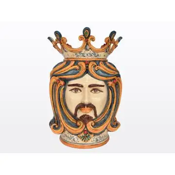 Classic Sicilian Moorish head featuring a male character, handcrafted in Caltagirone, Italy.