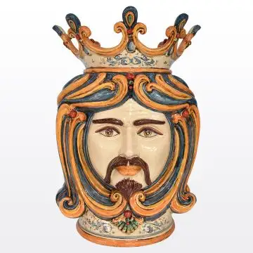 Classic Sicilian Moorish head featuring a male character, handcrafted in Caltagirone, Italy.