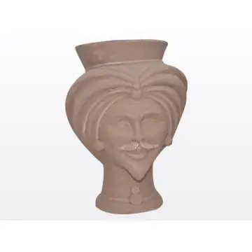 Matt tortora Sicilian Moorish head featuring a male character. It is handcrafted in Caltagirone, Italy.