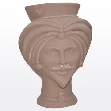 Matt tortora Sicilian Moorish head featuring a male character. It is handcrafted in Caltagirone, Italy.