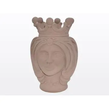Matt ivory Sicilian Moorish head featuring a female character. It is handcrafted in Caltagirone, Italy.