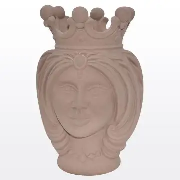 Matt ivory Sicilian Moorish head featuring a female character. It is handcrafted in Caltagirone, Italy.