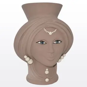 Matt tortora & pearl Sicilian Moorish head featuring a female character. It is handcrafted in Caltagirone, Italy.