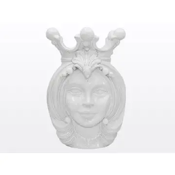 White Sicilian Moorish head featuring a female character. It is handcrafted in Caltagirone, Italy.