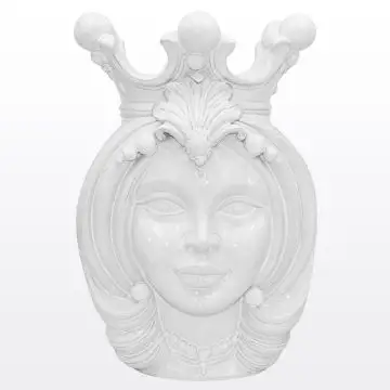 White Sicilian Moorish head featuring a female character. It is handcrafted in Caltagirone, Italy.