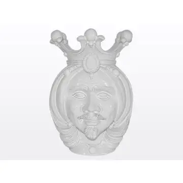 White Sicilian Moorish head featuring a male character. It is handcrafted in Caltagirone, Italy.