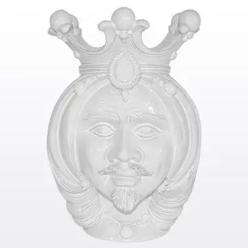 White Sicilian Moorish head featuring a male character. It is handcrafted in Caltagirone, Italy.