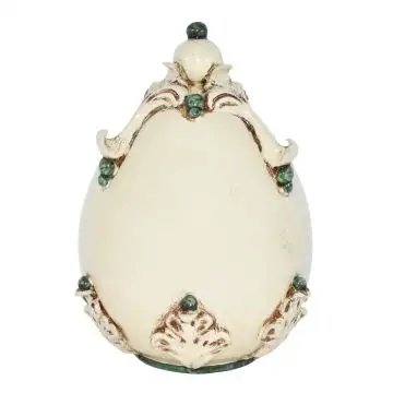 Ivory & green ceramic egg by Ceramiche Sofia handcrafted in Caltagirone - Italy