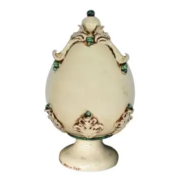 Ivory & green footed ceramic egg by Ceramiche Sofia handcrafted in Caltagirone - Italy