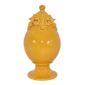 Mustard footed ceramic egg by Ceramiche Sofia handcrafted in Caltagirone, Sicily - Italy