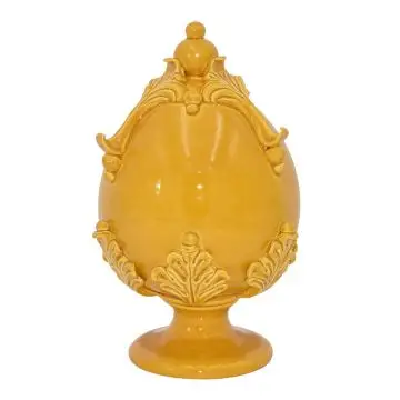 Mustard footed ceramic egg by Ceramiche Sofia handcrafted in Caltagirone, Sicily - Italy. Large