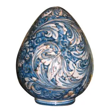 Ornato blue ceramic egg by Ceramiche Sofia handcrafted in Caltagirone, Sicily - Italy