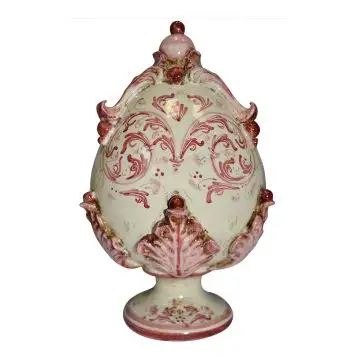 Sicilian red footed ceramic egg by Ceramiche Sofia handcrafted in Caltagirone - Italy