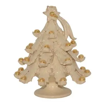 Cream and gold ceramic Christmas tree handcrafted in Caltagirone, Sicily - Italy