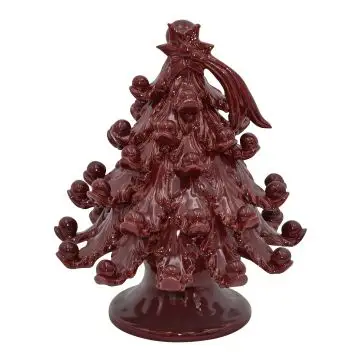 Maroon ceramic Christmas tree handcrafted in Caltagirone, Sicily - Italy