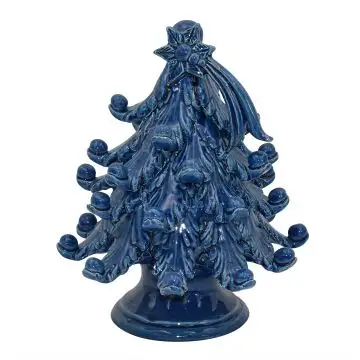 Blue ceramic Christmas tree handcrafted in Caltagirone, Sicily - Italy