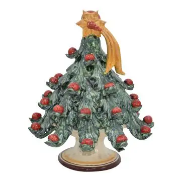 Green and red ceramic Christmas tree handcrafted in Caltagirone, Sicily - Italy