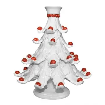 White ceramic Christmas tree candle holder handcrafted in Caltagirone, Sicily - Italy