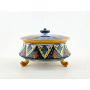 Italian footed box jar handmade by Eugenio Ricciarelli - Deruta, Rapallo, Amalfi