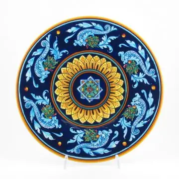 Italian geometric wall plate handmade by Eugenio Ricciarelli - Deruta, Rapallo, Amalfi