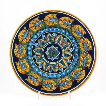 Italian geometric wall plate handmade by Eugenio Ricciarelli - Deruta, Rapallo, Amalfi