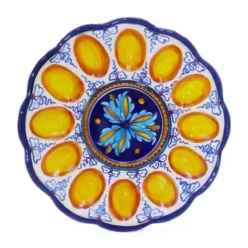 Italian deviled egg plate from the Geometrico 39E Collection handmade by Eugenio Ricciarelli - Deruta, Rapallo, Amalfi