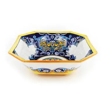 Italian octagonal serving bowl Delfini from the Ottagonali Collection handmade by Francesca Niccacci in Deruta