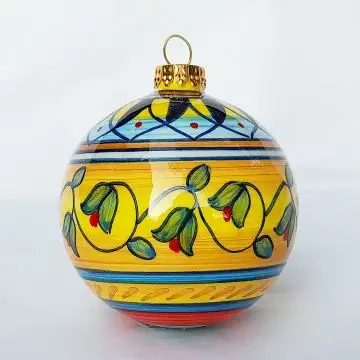 Italian Christmas bauble  with tulips on a golden background. Hand-painted by D&G Design in Deruta, Italy