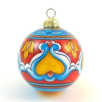 Italian Christmas bauble in geometric design. Hand-painted by D&G Design in Deruta, Italy