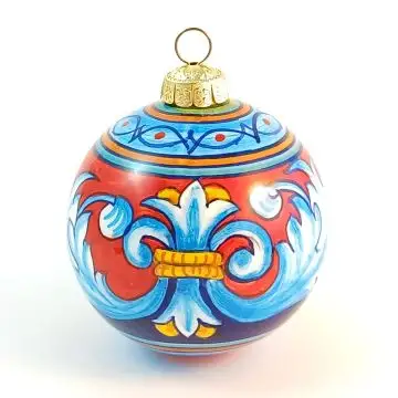Italian Christmas bauble in geometric design. Hand-painted by D&G Design in Deruta, Italy