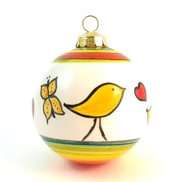 Italian Christmas bauble in Pulcino design. Hand-painted by D&G Design in Deruta, Italy