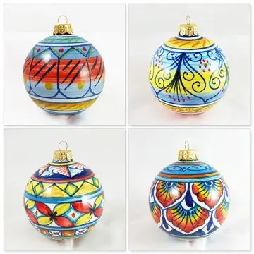 Set of four Italian Christmas ball ornaments handmade by D&G Design in Deruta