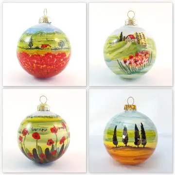 Set of 4 Christmas baubles in the Umbria design. Hand-painted by D&G Design in Deruta, Italy
