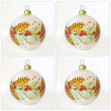Set of 4 Christmas baubles in various geometric patterns. Handpainted in Deruta, Italy by D&G Design