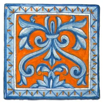 Hand-painted Deruta tile dr2 by Antica Deruta, Italy. The tile is entirely handcrafted.