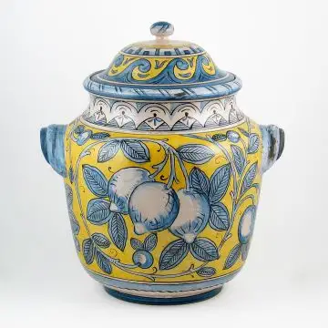 Deruta jar with handles frutta gialla from the Frutta Gialla collection, handmade by Antica Deruta - Italy