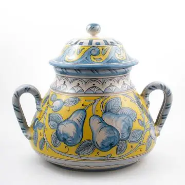 Deruta jar with handles from the Frutta Gialla collection, handmade by Antica Deruta - Italy