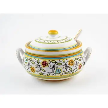 Floreale Italian sugar bowl handmade by Fima in Deruta