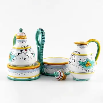 Festone Italian oil and vinegar set handmade by Fima in Deruta