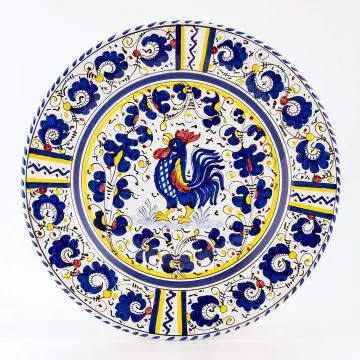 Deruta dinner plate from the Galletto Blu collection, handmade by Antica Deruta - Italy