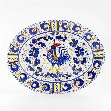 Deruta oval platter from the Galletto Blu collection, handmade by Antica Deruta - Italy