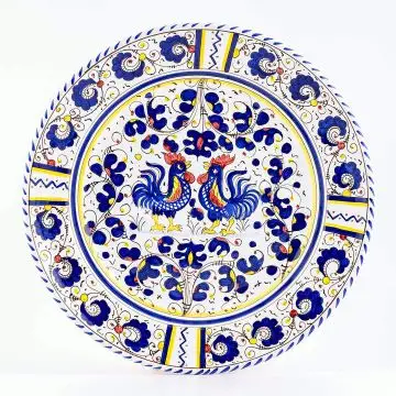 Deruta round platter from the Galletto Blu collection, handmade by Antica Deruta - Italy